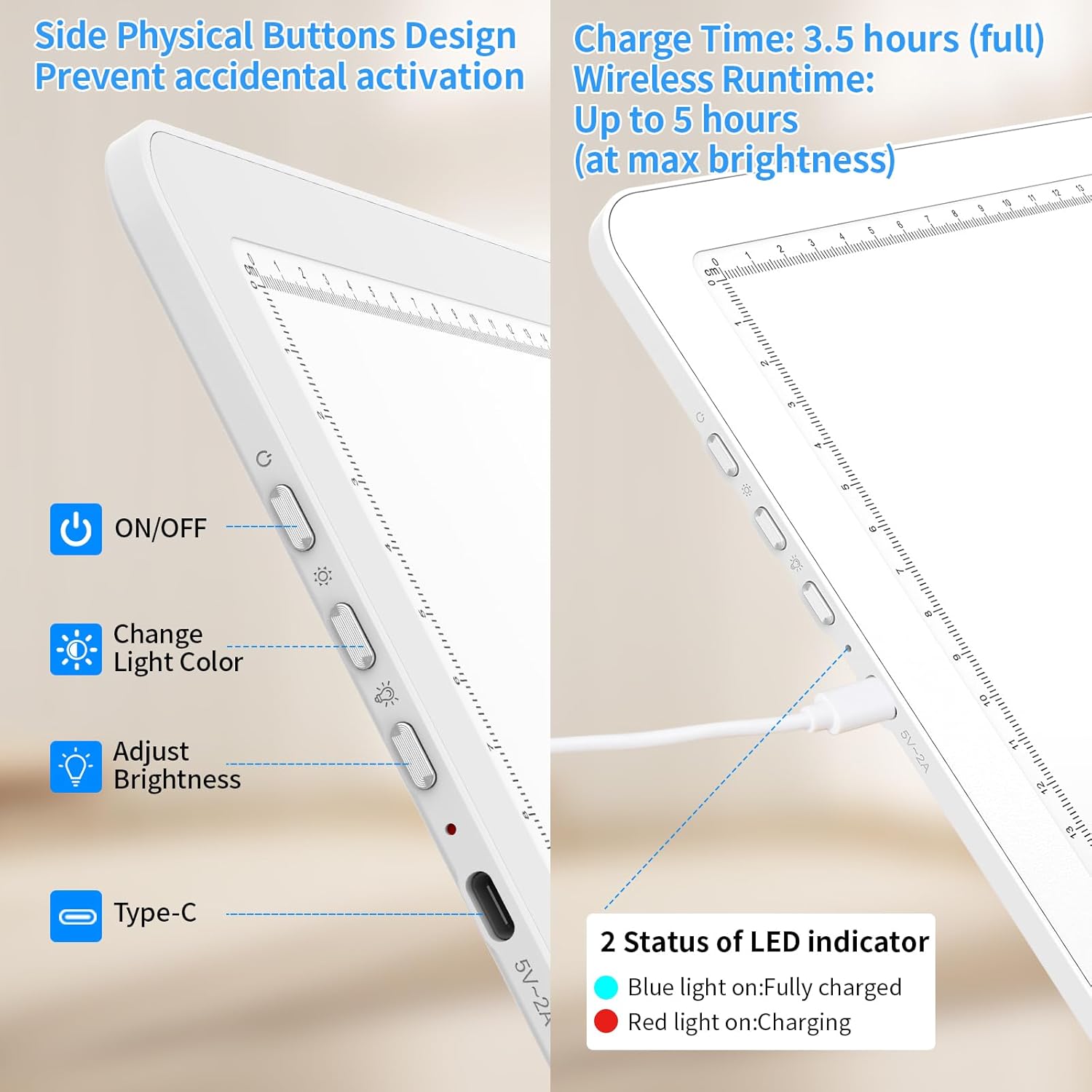 Heanolier Rechargeable A4 Light Box Drawing Pad,9000 Lux Bright Magnetic Tracing Board,Dimmable Light Pad,3 color modes,light board for Diamond painting,light table for Drawing Sketching,Tattoo(White)