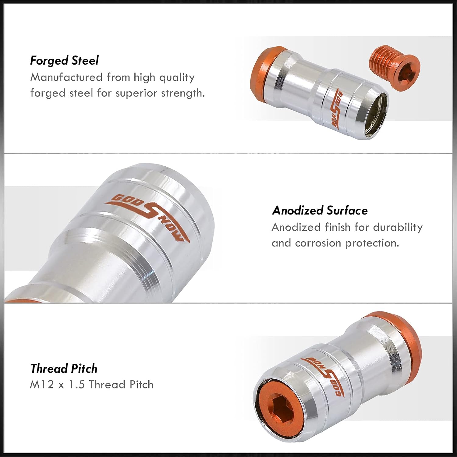 AJP Distributors 20 Piece Universal M12x1.5 Open or Closed End Steel Lug Nuts, 20pc M12 x 1.5MM Lug Nut Set + Locking Adapter Key Socket Wheels Rims JDM VIP Kit Chrome Body Orange Cap