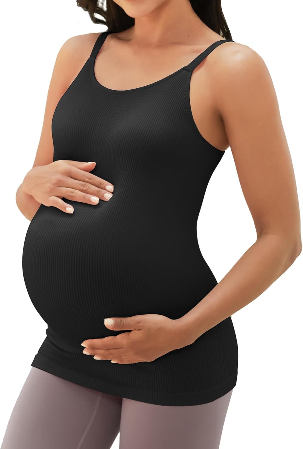 ATTRACO Women's Maternity Tank Tops with Built in Bra Seamless Y Back Side Ruched Pregnancy Tank Top