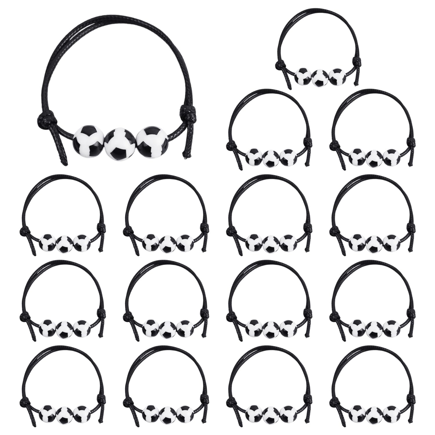 15 pulseras de fútbol, pulseras de la amistad ajustables, accesorios creativos, regalos para los amantes del fútbol, cordón, plástico, 23 centímetros, cordón, plástico
