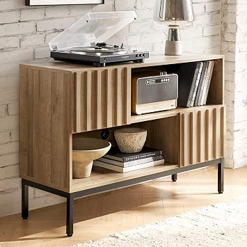 mopio Norwin Entryway Table, Sturdy Modern Rustic Industrial Farmhouse Sofa Table, Display Storage Shelf, Accent Cabinet, Oak Wood TV Stand, Entertainment Center, Media Console, Living Room Single