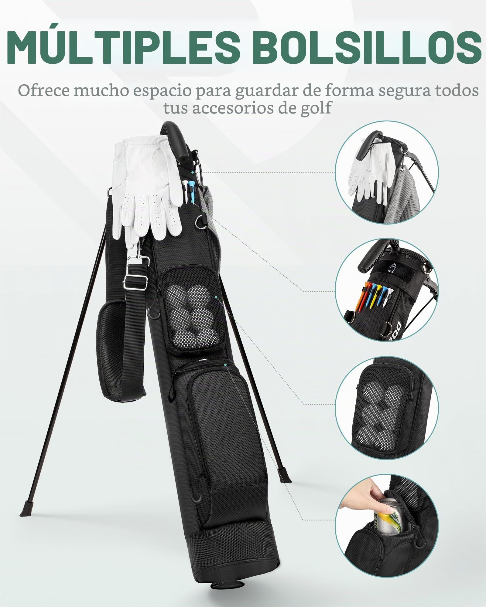 Bolsa de Golf, con Correa Divisor de 2 vías 3 Bolsillos, Bolsa Golf Ligera fácil de Llevar para el Rango de conducción, par 3 y Campos ejecutivos