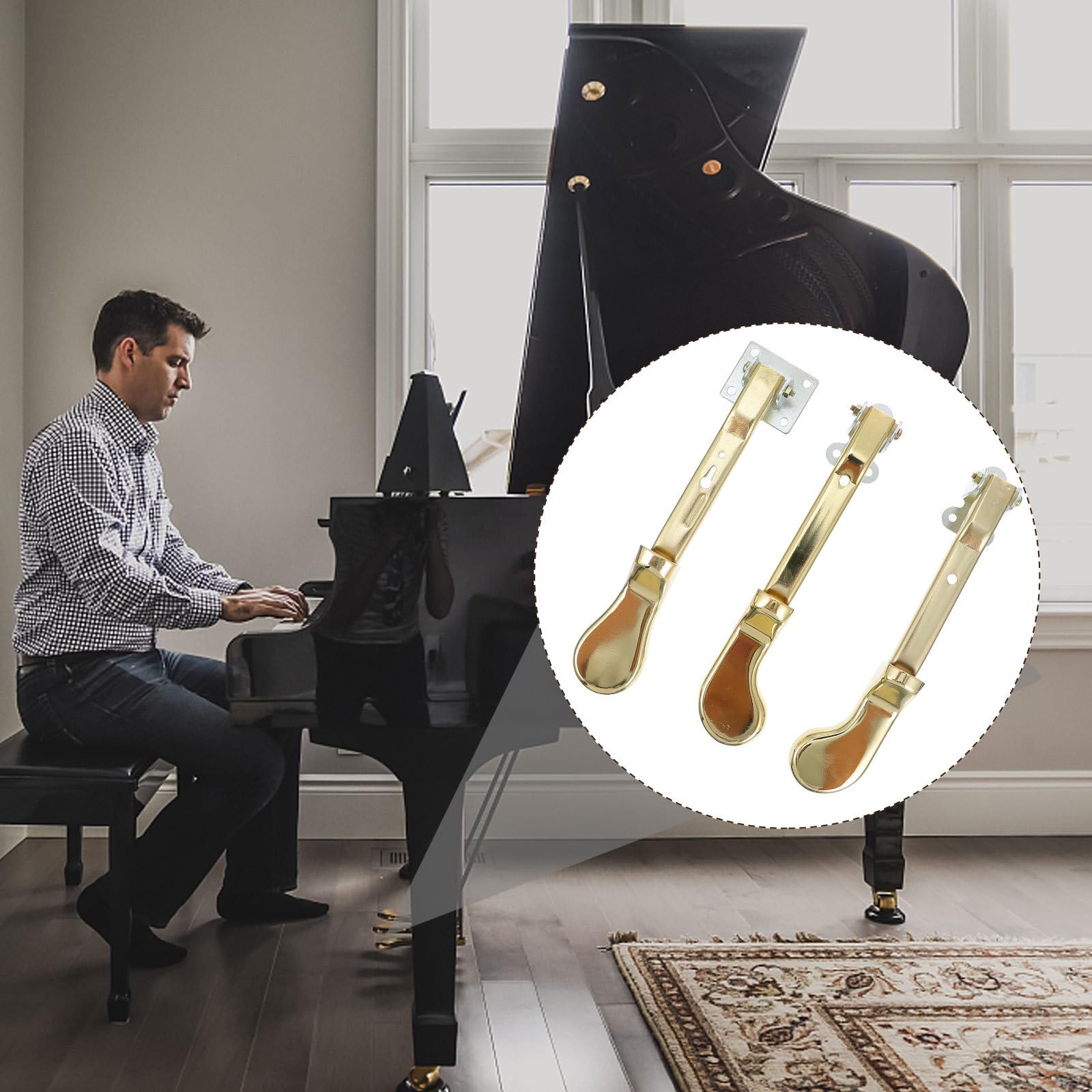 ULTECHNOVO Pedali per Pianoforte Verticale Resistenti in Metallo Dorato Set da 3 Accessori Durevoli per Pianoforti per Casa, Negozi Musicali e Palchi