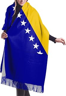 Bosnian Flag Womens Winter Scarf Cashmere Feel Shawl Wrap Soft Warm Blanket Scarves Fringe Scarf