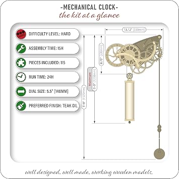 Abong Laser-Cut Mechanical Wooden Pendulum Clock - 3D Clock Puzzle Model Kit - DIY Wooden Clock Kit