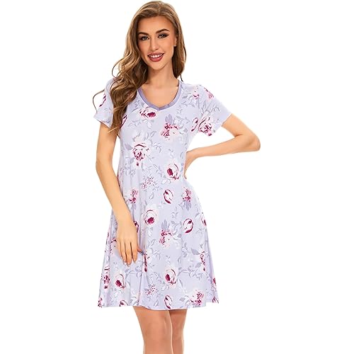 Women's Loose Comfy Nightgowns Soft Sleep Shirts Viscose from Bamboo Gowns Short Sleeve Pjs Dress S-XXL