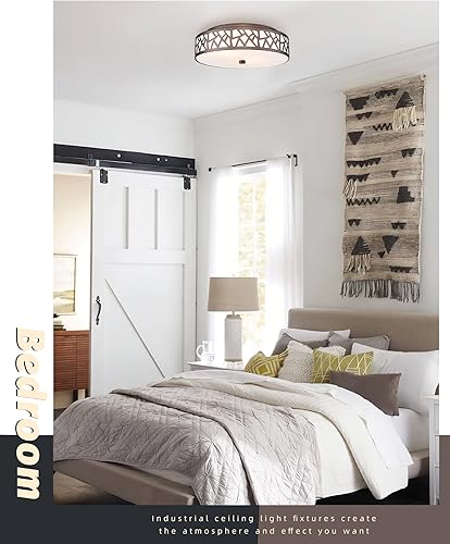 Miniatura 3 de VICNIE Lámpara de techo de montaje empotrado de 12 pulgadas, 2 lámparas de techo vintage con pantalla de vidrio esmerilado, lámpara de techo de