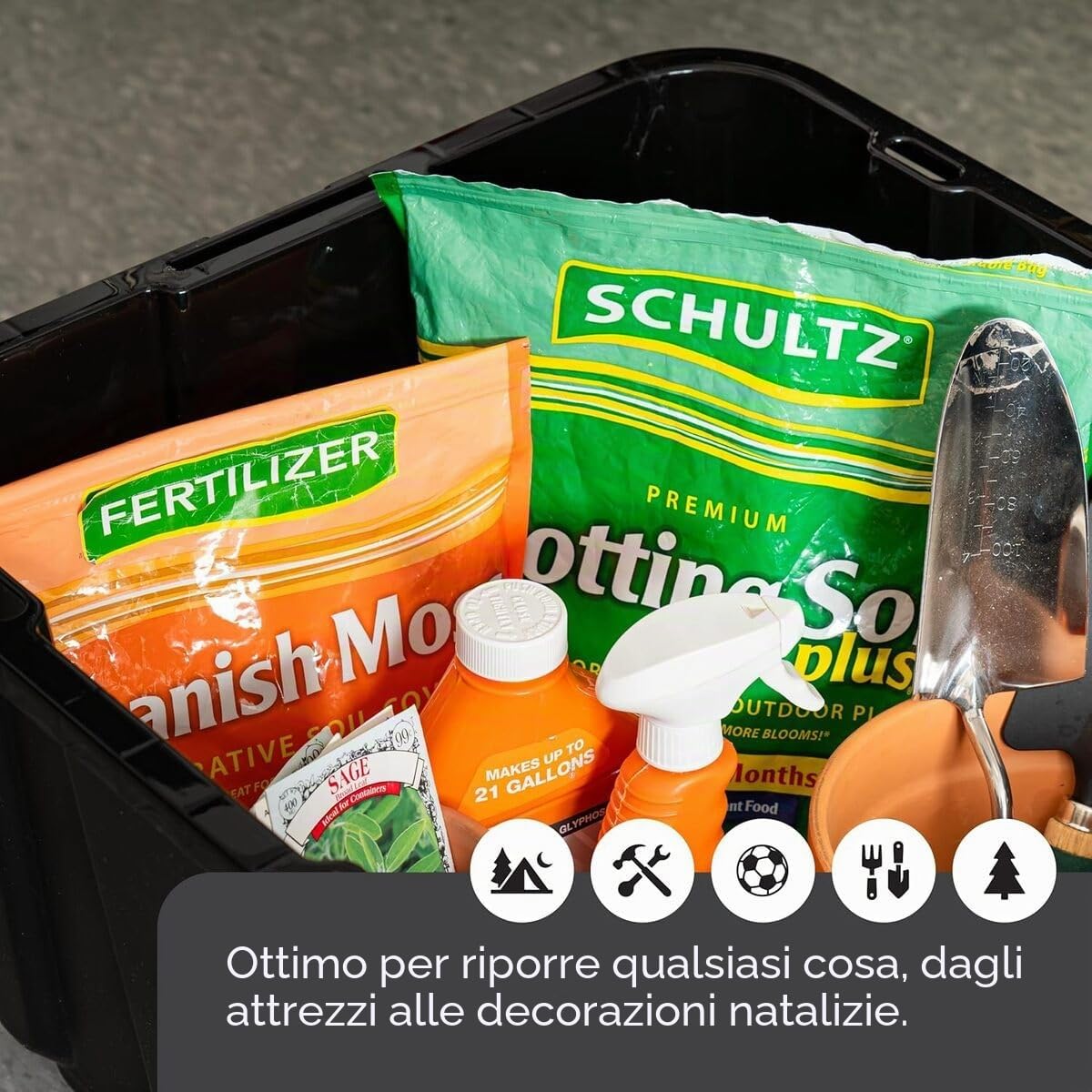 Iris Ohyama, Scatole Pieghevoli, 100L, Set di 3, Nero, Compact, Solido, Impilabile, Per Garage, Scaffali, Scatola Organizer, Plastica, Contenitore, UTB-27