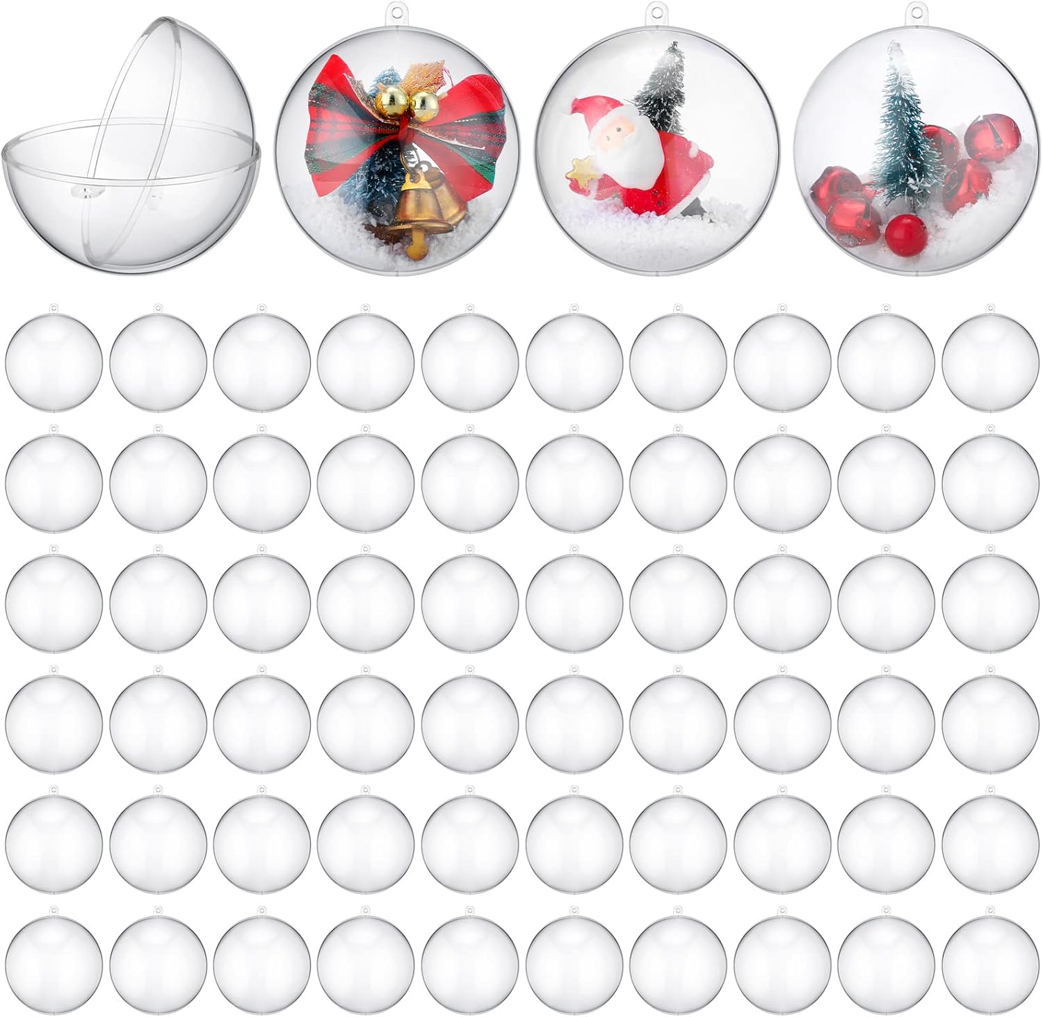 Macarrie 60 Pcs 3.15 Inch / 80 mm Christmas Ornaments Balls Clear Plastic Fillable Ornaments for Crafts DIY Hanging Transparent Ball for Christmas Tree Home Decorations Xmas Party Supplies