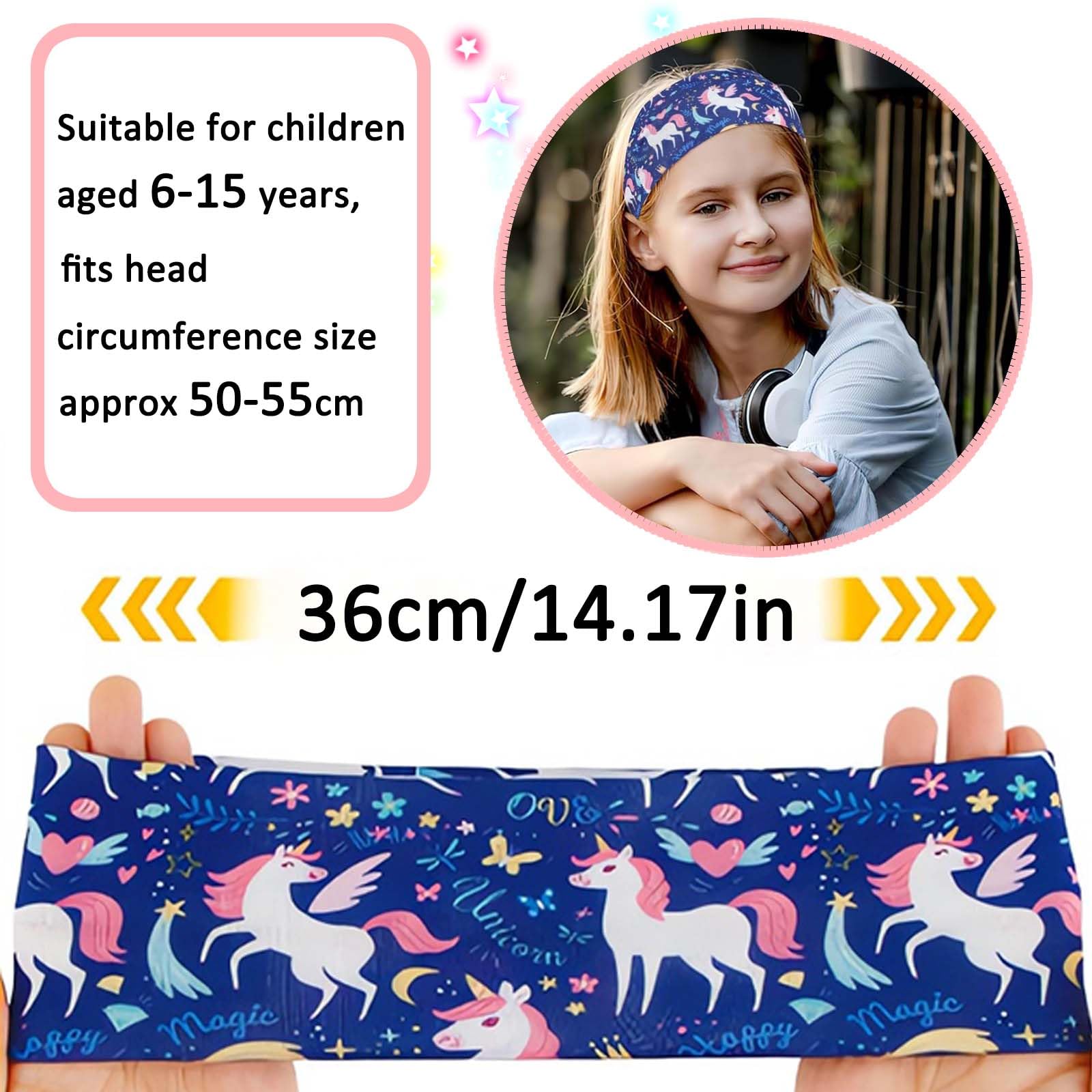 Soundzero Pack of 4 Children's Hair Bands, Elastic, Girls' Unicorn Headband, Hair Bands, Women's Soft - Image 4