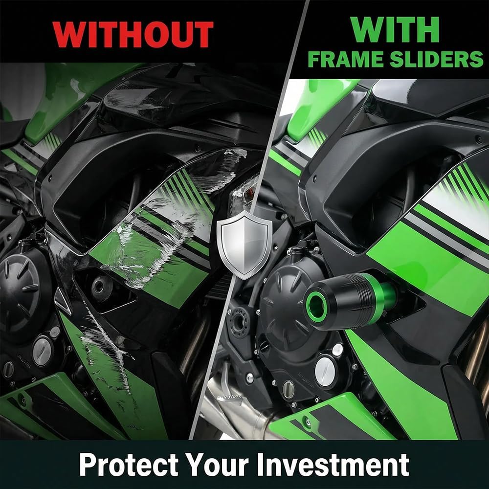 Competible With 2025 Ninja 650 KRT Ninja650 2017-2023 2024 2025 Z650 RS Z 650 CNC Motorcycle Frame Sliders Crash Pad Falling Protection Accessories (Black)