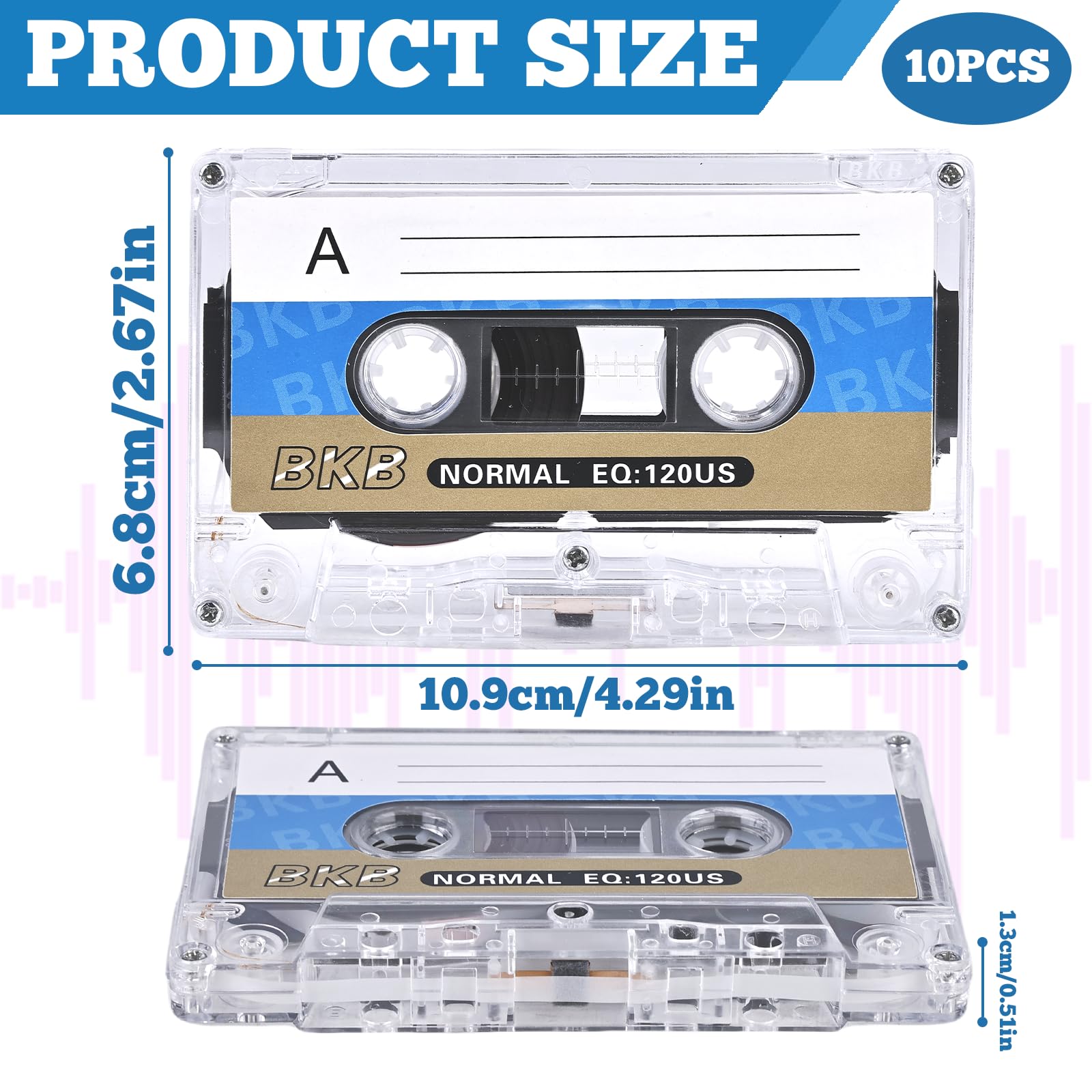 Cassettes audio vides WANDGU 60 min, lot de 10 avec étui plastique transparent
