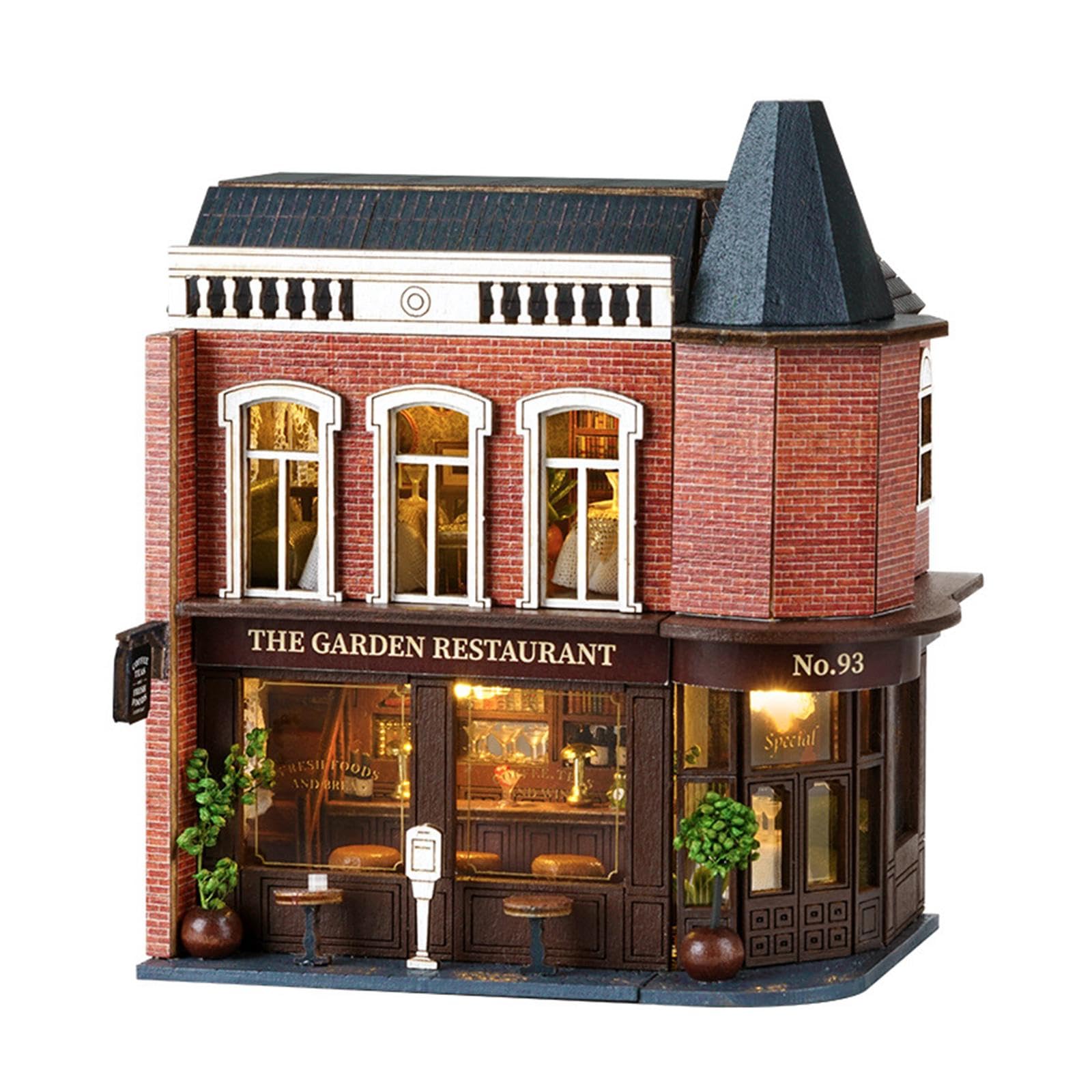 Casa in Miniatura Bambola Legno Kit Fai da Te con Mobilia E Illuminazione Adatto per Regali Collezione Decorazione Interna, Ristorante