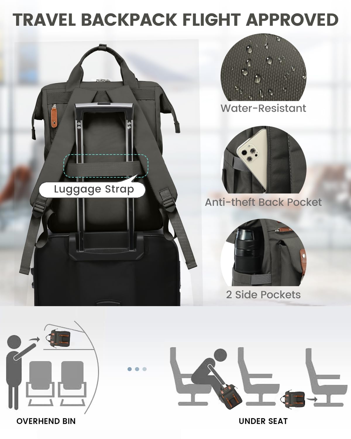 LOVEVOOK Zaino porta PC Donna, Impermeabile Zaino Donna Università con Borsa per Cavo Dati, Zaini Multifunzione Computer Capiente da Viaggio Lavoro Scuola Affari Ufficio
