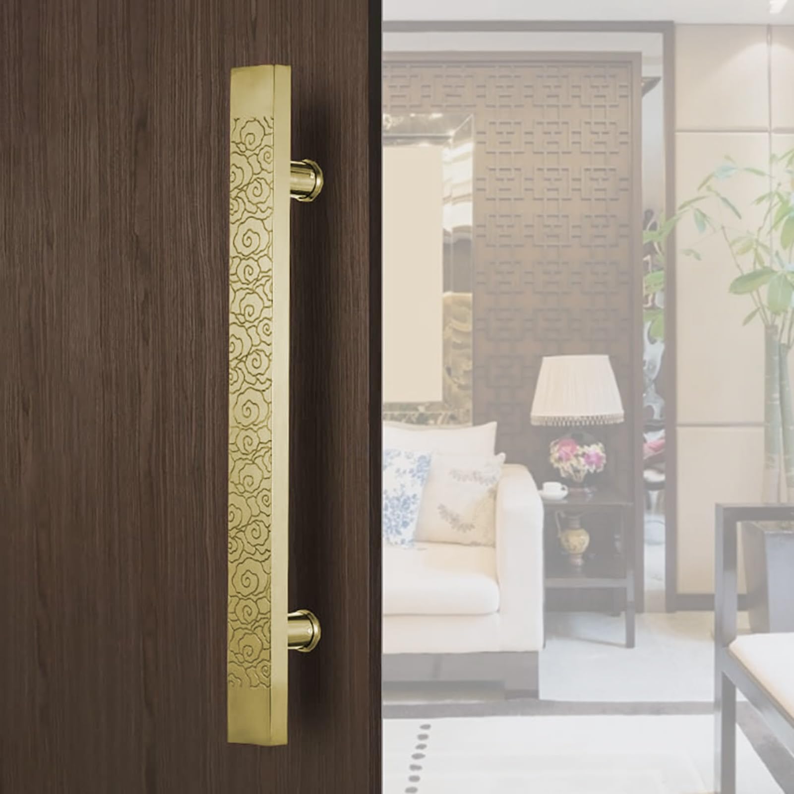 HYLYGFH Chinese Style 304 Stainless Steel Double-Sided Push Pull Door Handles, Heavy Duty Sliding Handle for Barn, Shower, Patio (Gold, 120cm/47.25")