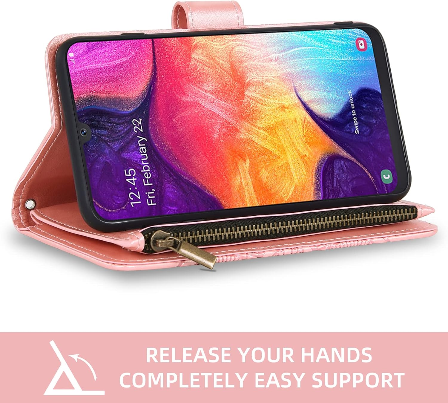 Asuwish Compatible with Samsung Galaxy A50 A50S A30S Wallet Case and Tempered Glass Screen Protector Flip Card Holder Cell Phone Cover for Glaxay A 50 50S 30S Gaxaly S50 50A SM A505G Women Rose Gold