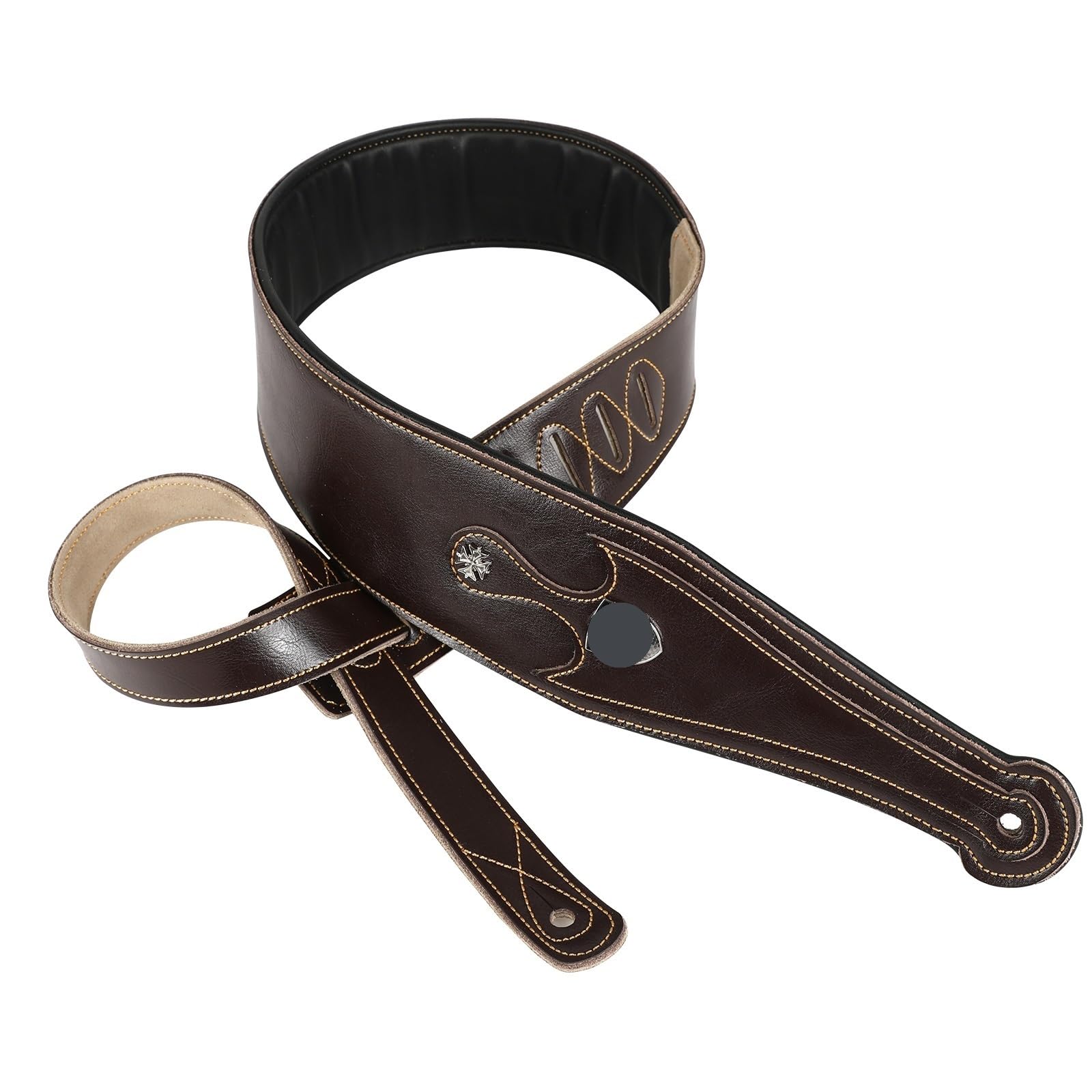 Correa de guitarra cuero ajustable, correa hombro acolchada grano superior for guitarras acústicas y eléctricas, piezas bajo Para Tocar La Guitarra