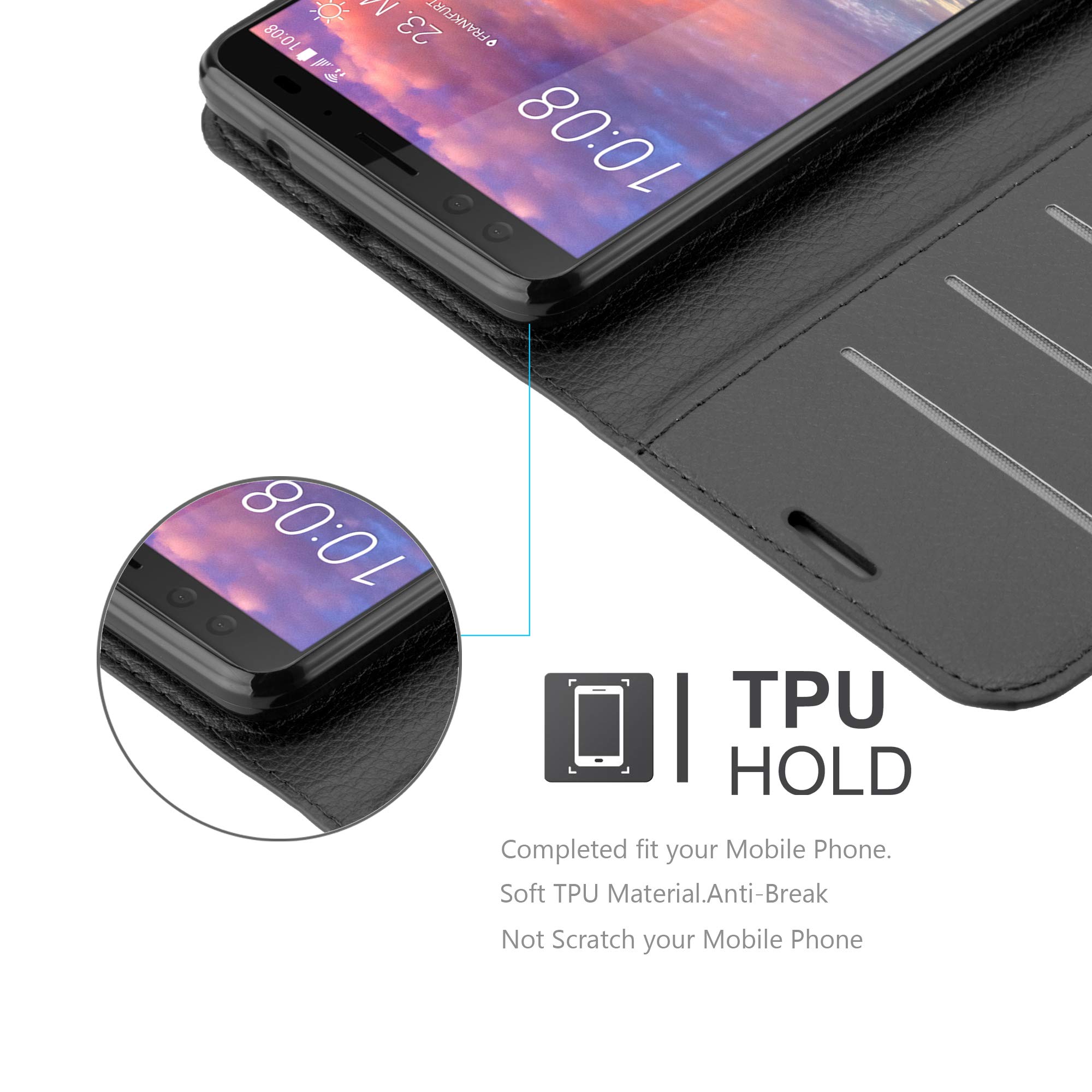 Cadorabo Custodia Libro Per HTC U12+ (Plus-Version) In NERO CARBONE - Con Vani Di Carte, Funzione Stand E Chiusura Magnetica - Portafoglio Cover Case Wallet Book Etui Protezione - 4