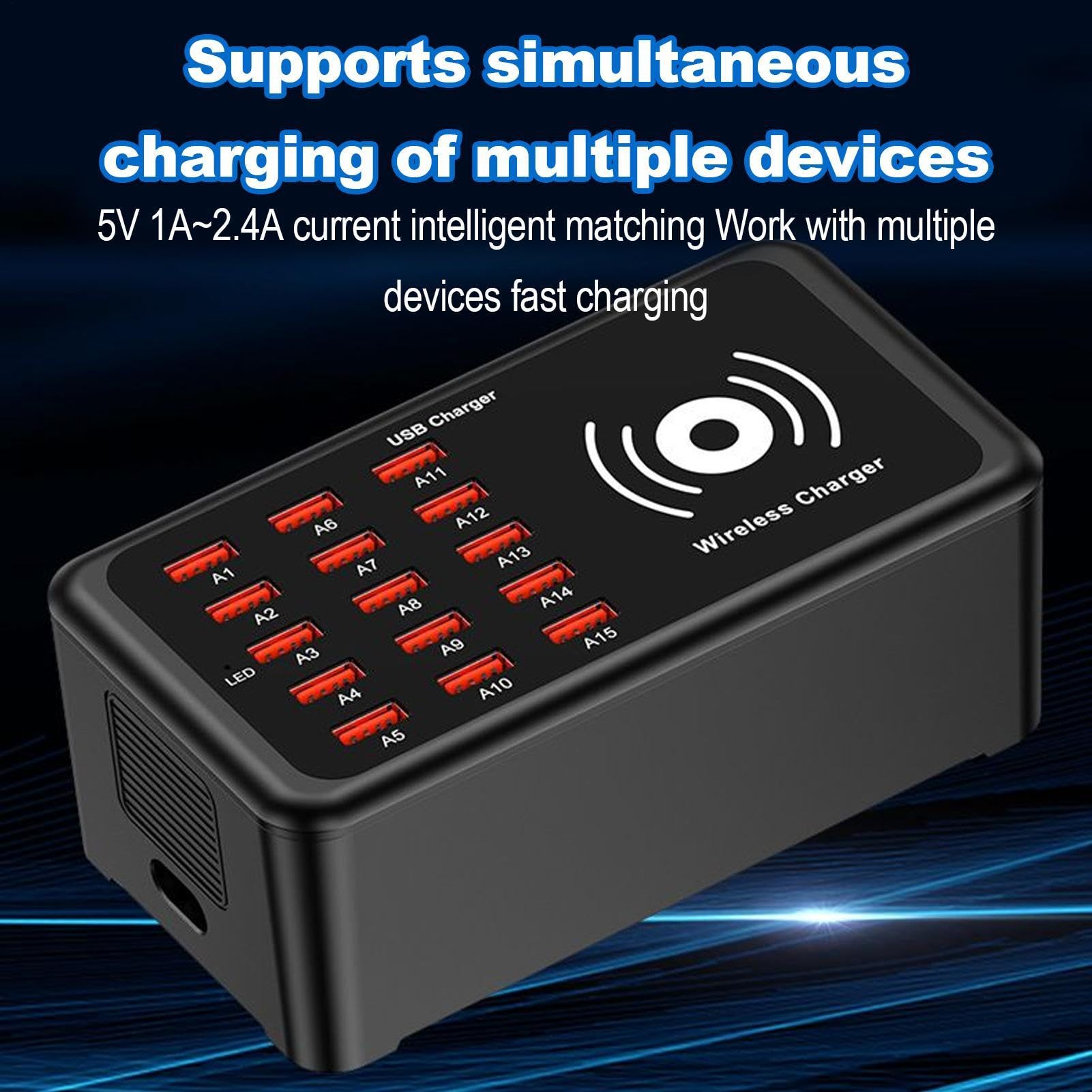 Estación de Carga para Múltiples Dispositivos Cargador Portátil De 15 | Cargador USB Para Portátil Con Múltiples Puertos para Viaje Hogar Oficina Portátil Teléfono Tableta