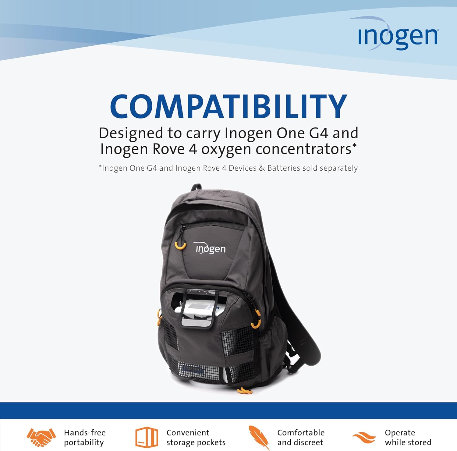 Inogen One Inogen Backpack – Protective Travel Backpack G4 / Rove 4 Portable Oxygen Concentrators with Ventilated Compartment, Adjustable Straps & Extra Storage