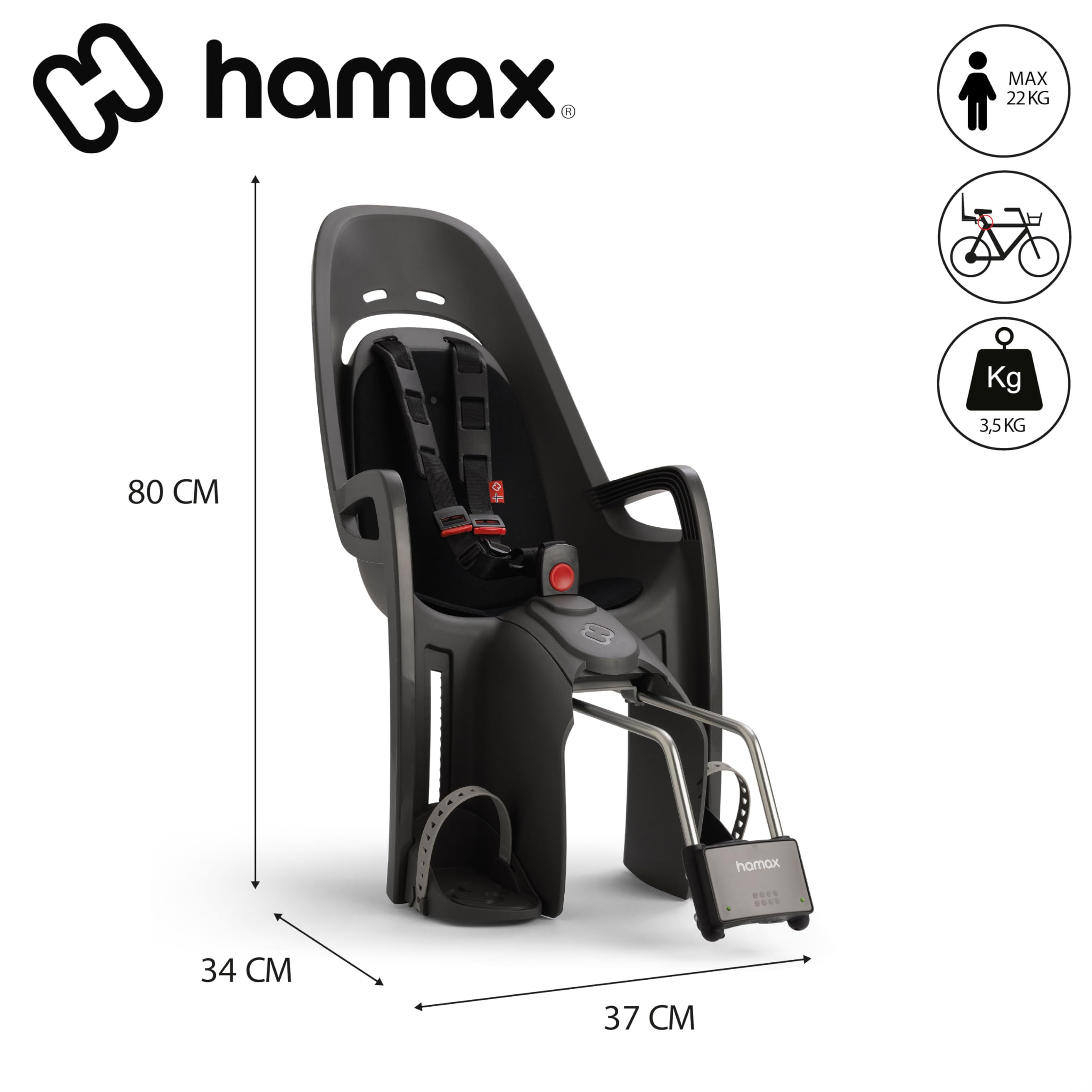 Hamax Zenith Kinderfahrradsitz � Sicherer & Bequemer Kindersitz f�r Fahrr�der & E-Bikes (9 Monate � 22 kg, Verstellbarer Gurt & Fu�st�tzen, STO�d�mpfung, Einfache Montage
