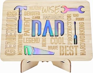 Della Stella Happy Fathers Day Gift Cards,Handmade Wooden Greeting Cards with Display Stand,Wooden Thankyou Card,Father's day Card for Dad