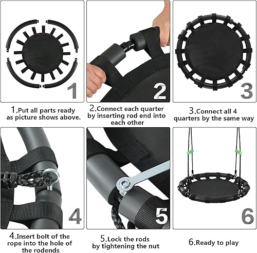 Miniatura 6 de Columpio para árbol de 24 pulgadas de diámetro, marco de acero resistente de 1 pulgada de grosor con cubierta de tubo de espuma gruesa y alfombrilla
