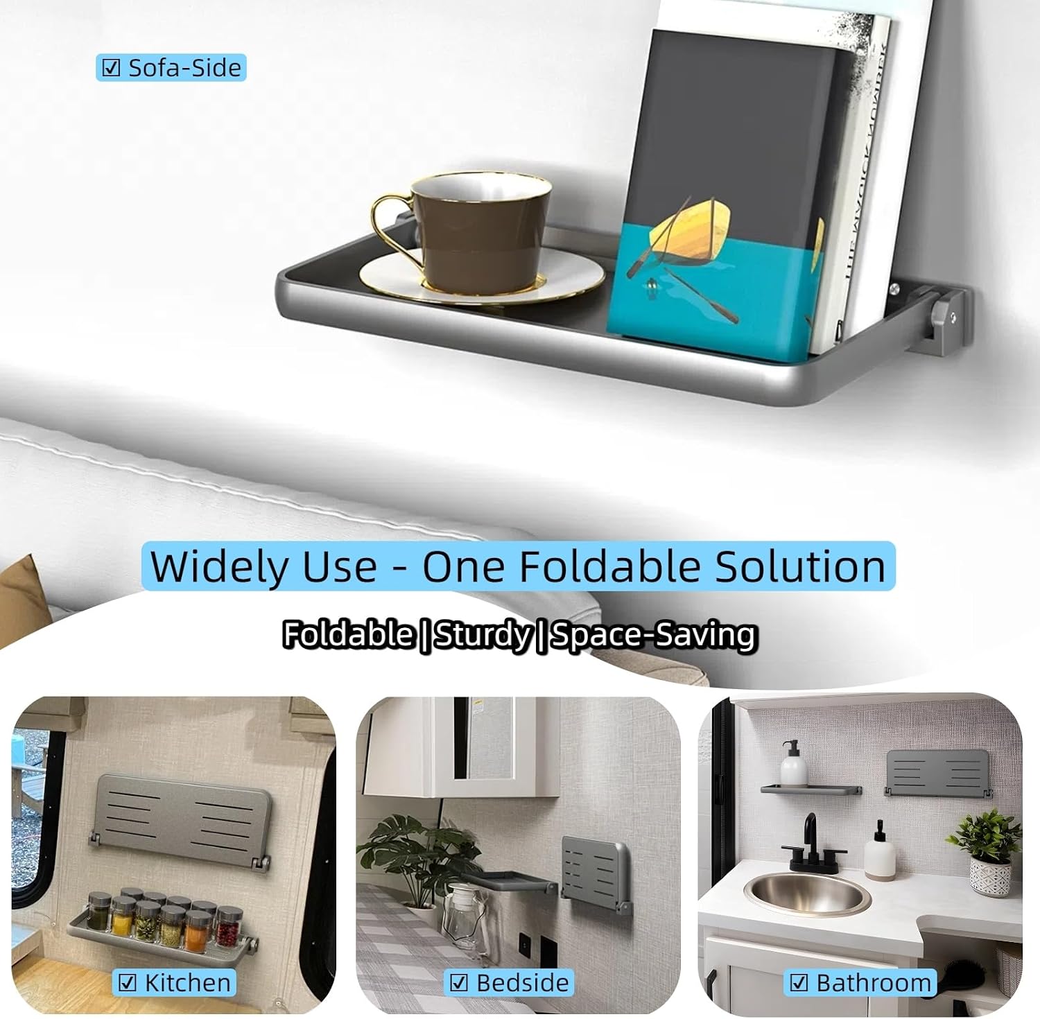 Aluminum RV Essential Replacements: Camper Foldable Shelf Space Save + Travel Trailer Floor Vent Cover 2x10 Inch image 4