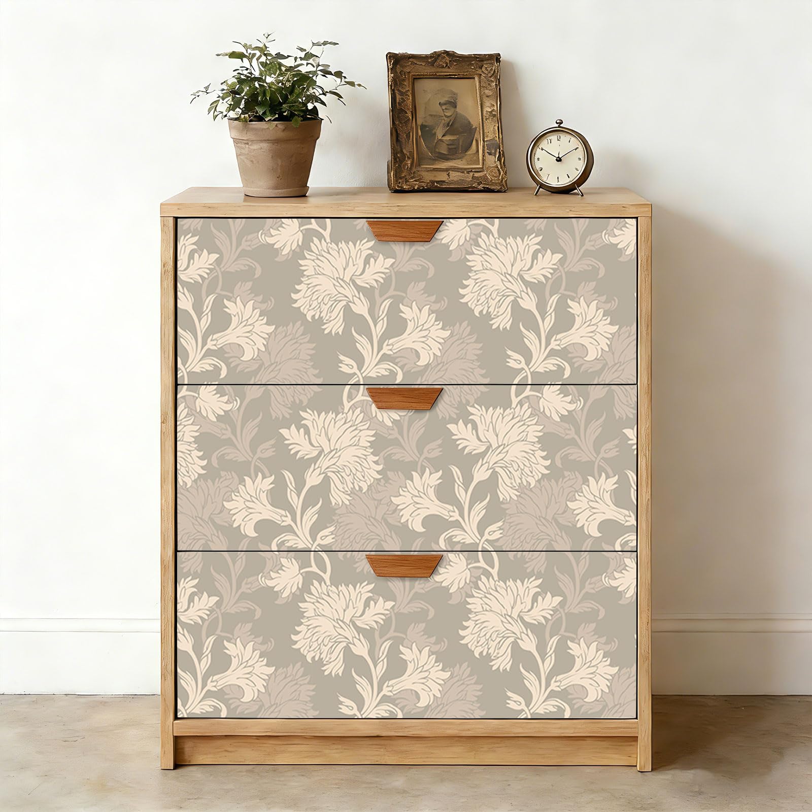 LACHEERY 44.5cm x 700cm Papier Peint Adhesif Mural Beige Motif Fleur Rouleau Adhesif Decoratif Mural Salon Vinyle Papier Peint Floral Creme Lavable Vintage Film Autocollant Meuble pour Salle de Bains - 4