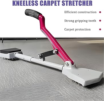 Kneeless carpet tensioner with telescopic handle and padded base, carpet tensioner tool, knee kicker,with soft rubber handle and clips