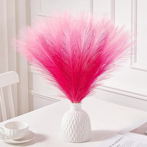 Miniatura 28 de Serwalin Hierba falsa de las pampas de 17 pulgadas, 6 piezas, decoración de hierba de las pampas rosa, decoración de sala de estar, rubor artificial
