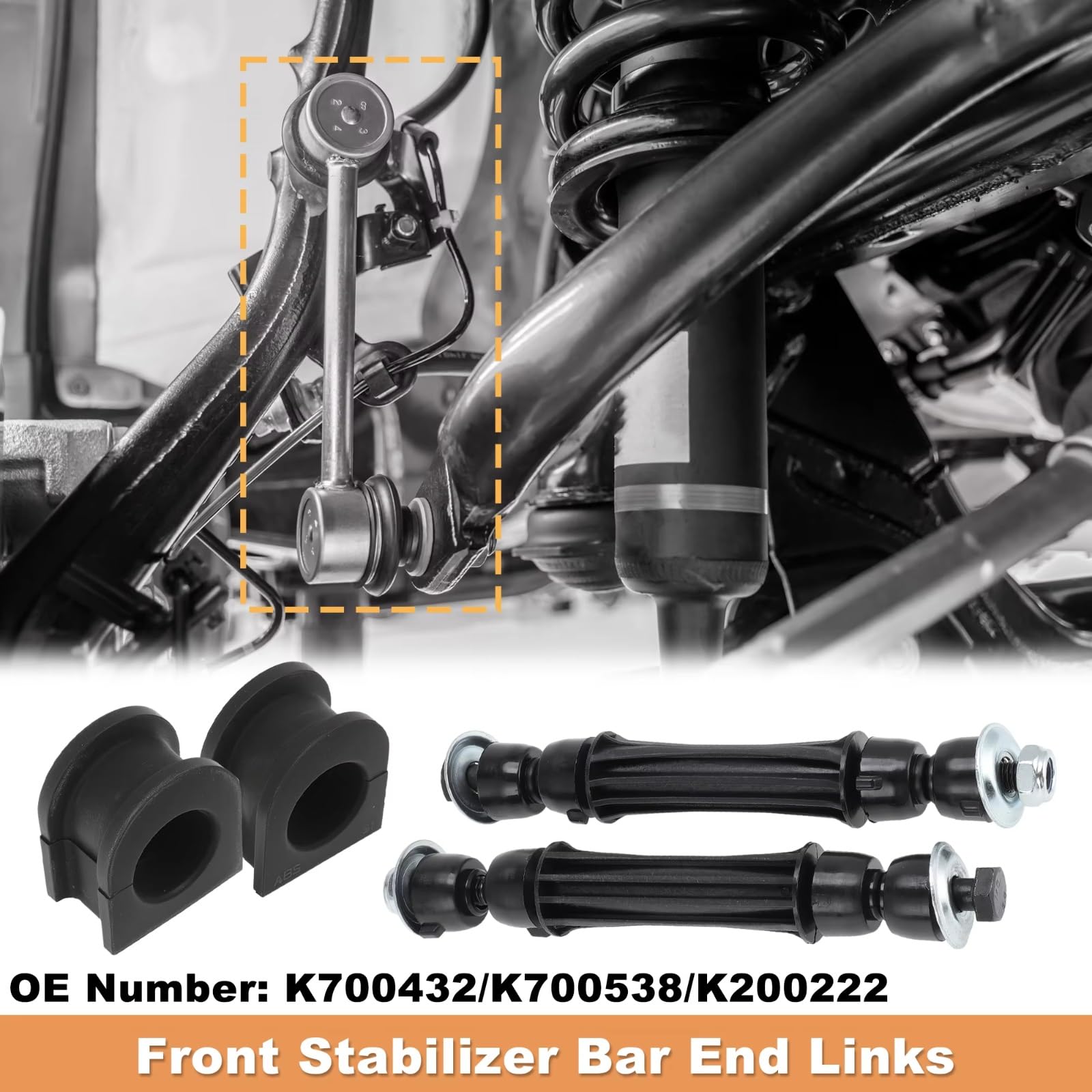 Bieletas de Barra estabilizadora Delantera 1 par Kit de bujes de bieletas de Barra estabilizadora Delantera K80949 K200222 Compatible con Chevrolet Avalanche 2007 2008 2009 2010 2011 2012 2013