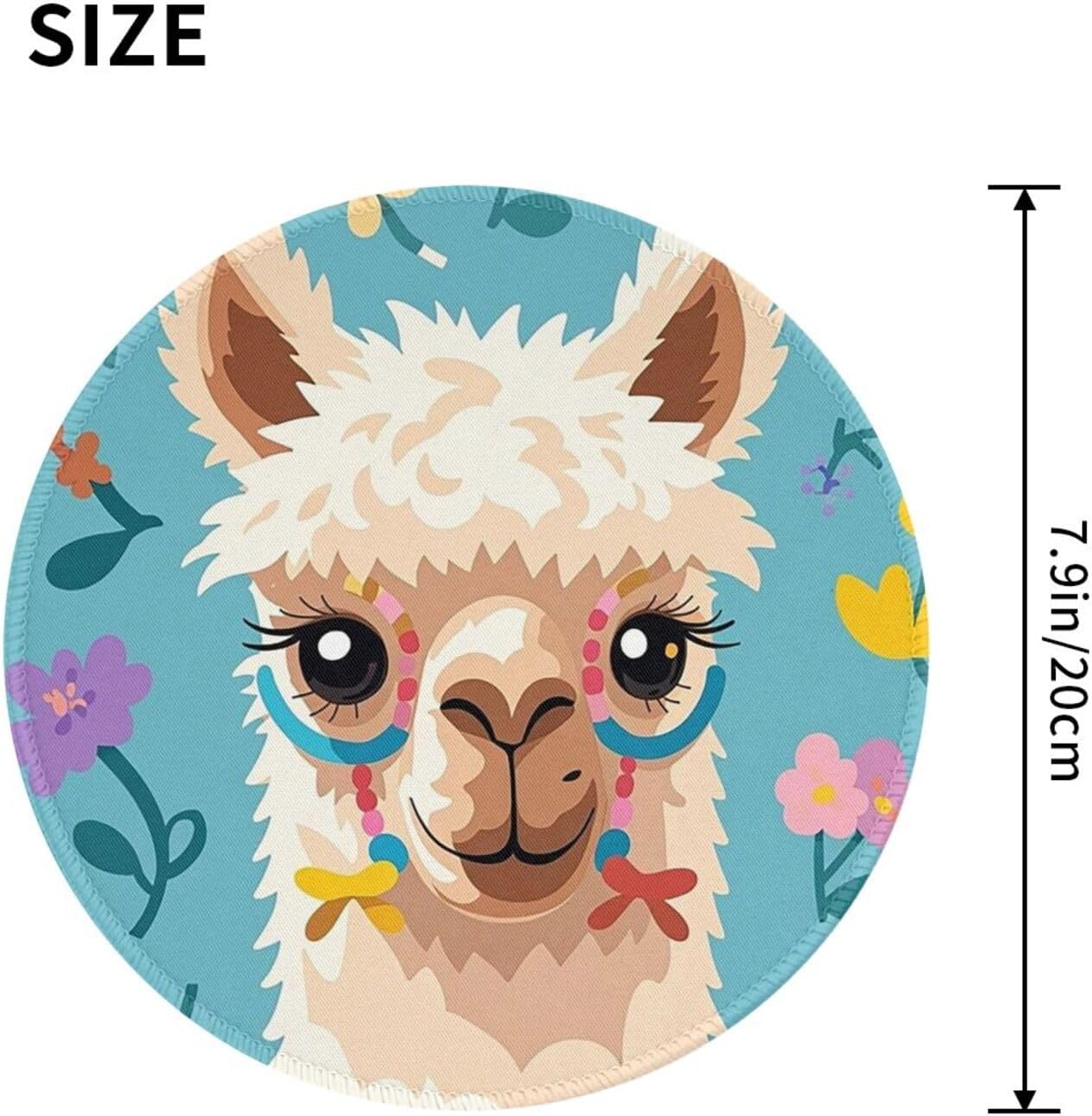 Alpaca Pattern Round Mousepad 8 Inch Waterproof Non-Slip Mousemat Funny Small Gaming Mousepad with Rubber Base and Stitched Edge Desk Decor Accessories for Home Office Work image 3