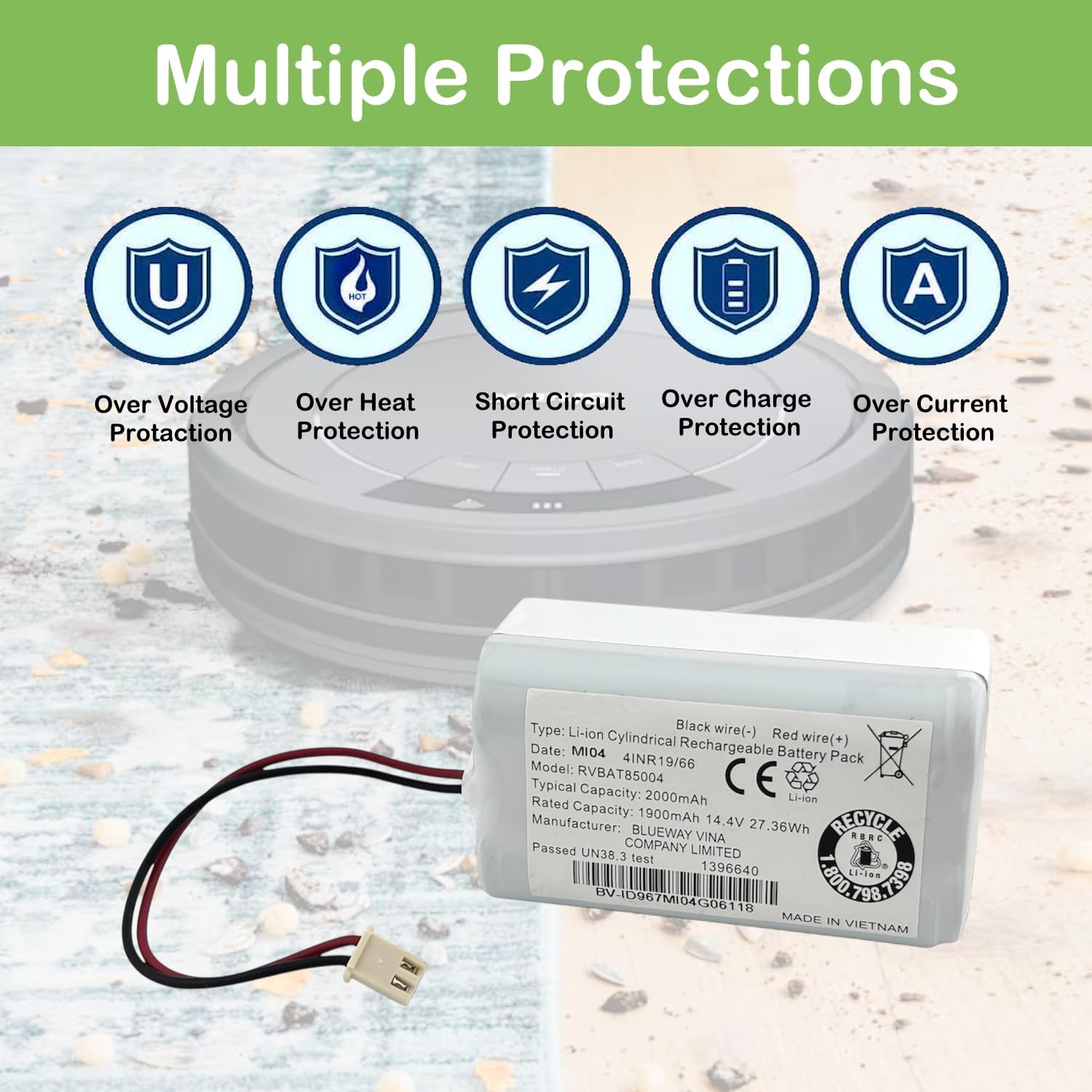 SCREENTRONICS Lithium Ion Li-ion Battery RVBAT85004 14.4V 2000mAh Compatible Replacement for Shark Robot Vacuum Cleaner (White)