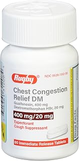 Rugby Chest Congestion Relief DM - Guaifenesin 400mg - Dextromethorphan HBr 20mg - Expectorant Cough Suppressant - 60 Immediate Release Tablets (1 Pack)
