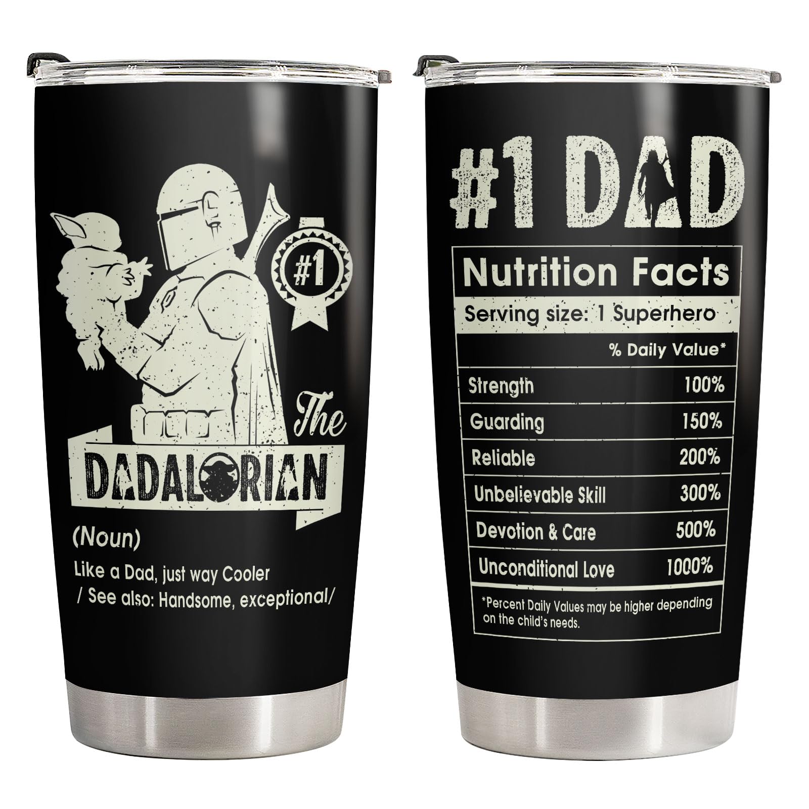 34HD Father Gifts, Dadalorian Tumbler with Lid 20 oz Stainless Steel, Star Dad Mug, Dad Nutrition Facts Cup, Father Birthday Gifts from Daughter Son