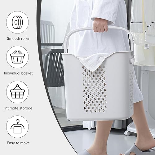 Miniatura 5 de TGRNF Percheros minimalistas de orejas de gato para colgar ropa, cesta de ropa sucia desmontable, cesta de lavandería con ruedas, estante de ropa