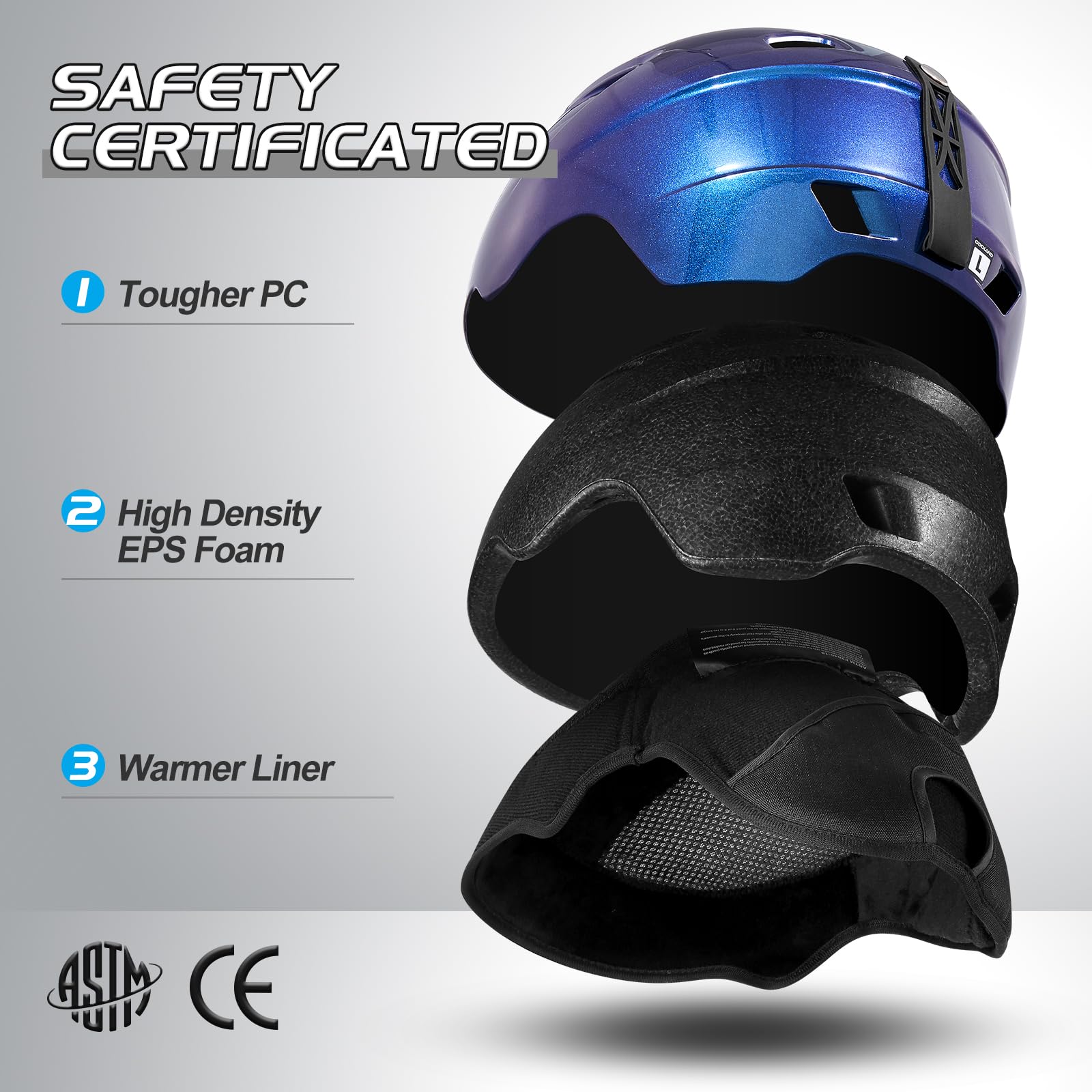 Odoland Kit di Casco Sci con Maschera Sci, Casco Snowboard per Uomo Donna Adolescenti, Casco Ski Regolabile e Occhiali Sci UV400 Proteczione, per Sport Invernali All'aperto