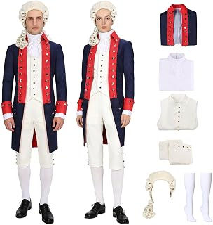 Colonial Unisex Costume Set 18th Century Historical Gentleman Prince Outfit Washington Regency Uniform for Halloween