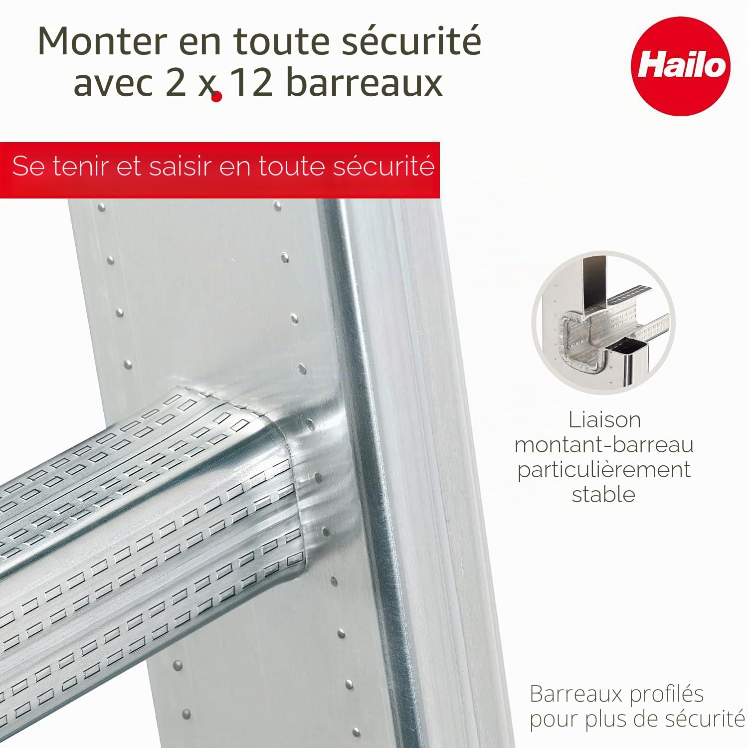 Echelle coulissante à Main 2 Plans 2x12 échelons 6m/6,75m en Aluminium Hailo ProfiStep Duo