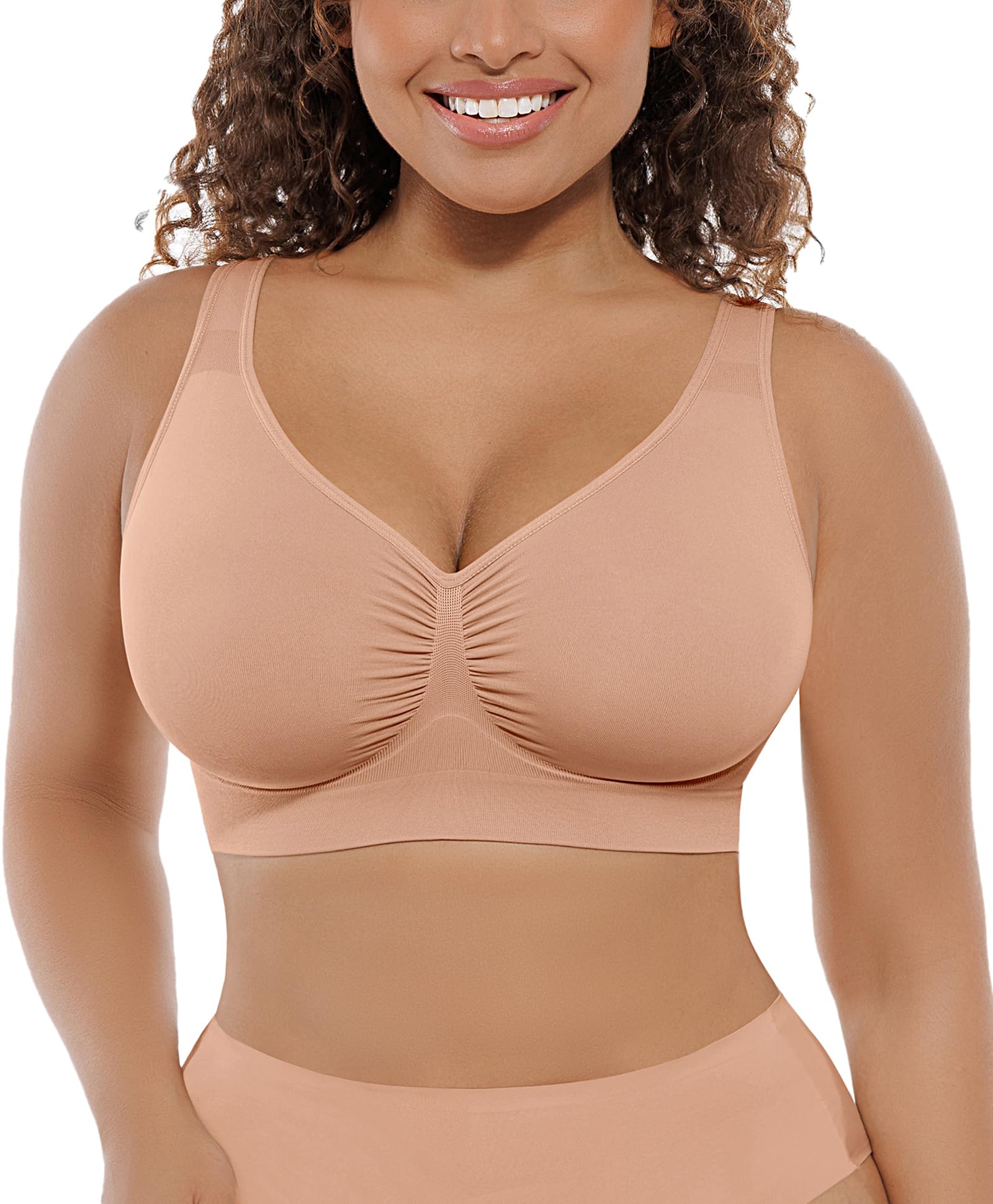 FeelinGirl Seamless Everyday Bras for Women No Underwire with Wide Straps | Full Coverage, Comfy Sleep Bra, Smooth, Wide Back Bralettes, Wireless, Buttery Soft Tshirt Bra, Unlined, No Show