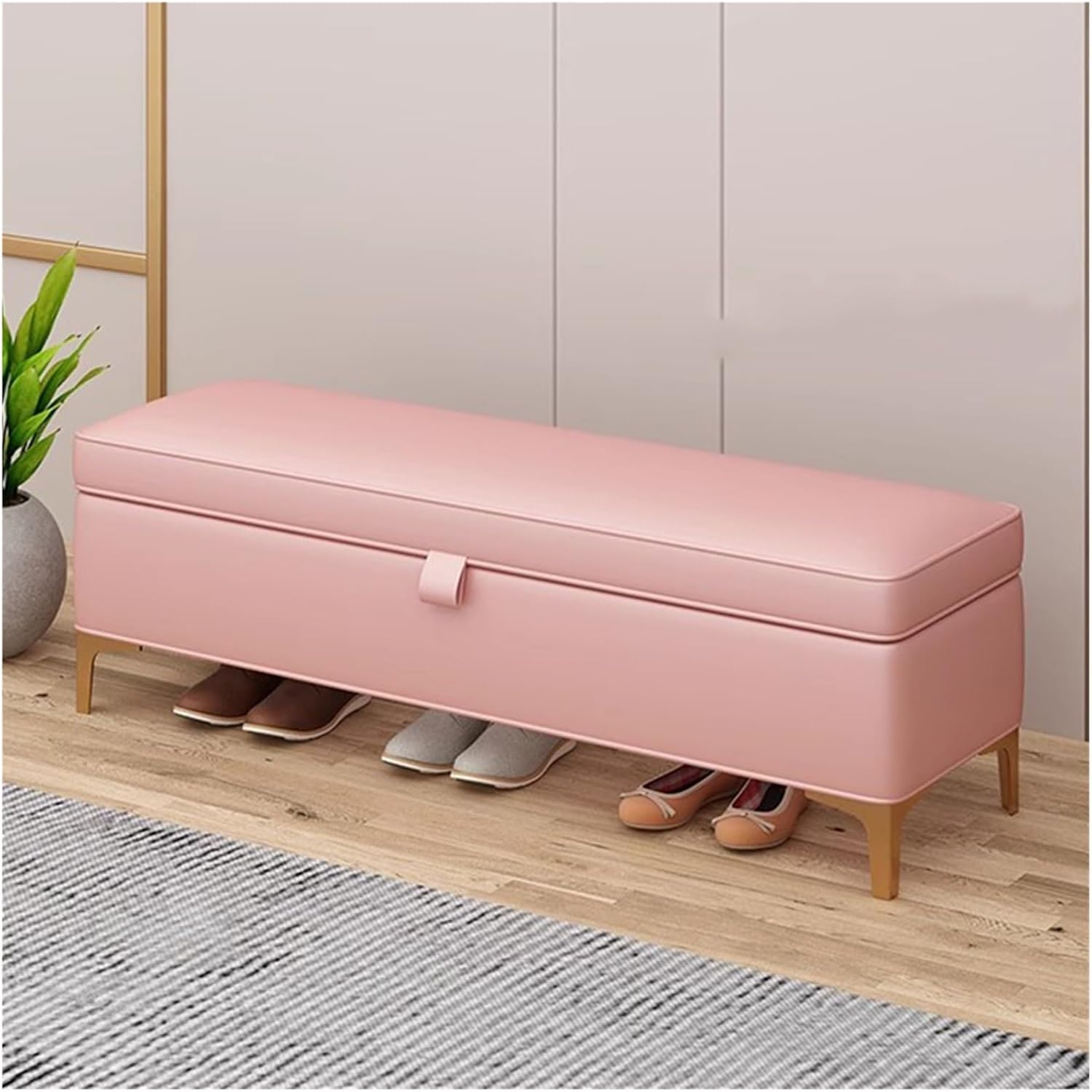 Benches Garden Bench Outdoor Patio Seating Backless Park Chair Lawn Path Slatted Seats,Pink Faux Leather Storage Ottoman Bench - Modern Rectangular Footrest Stool & Coffee Table for Living R