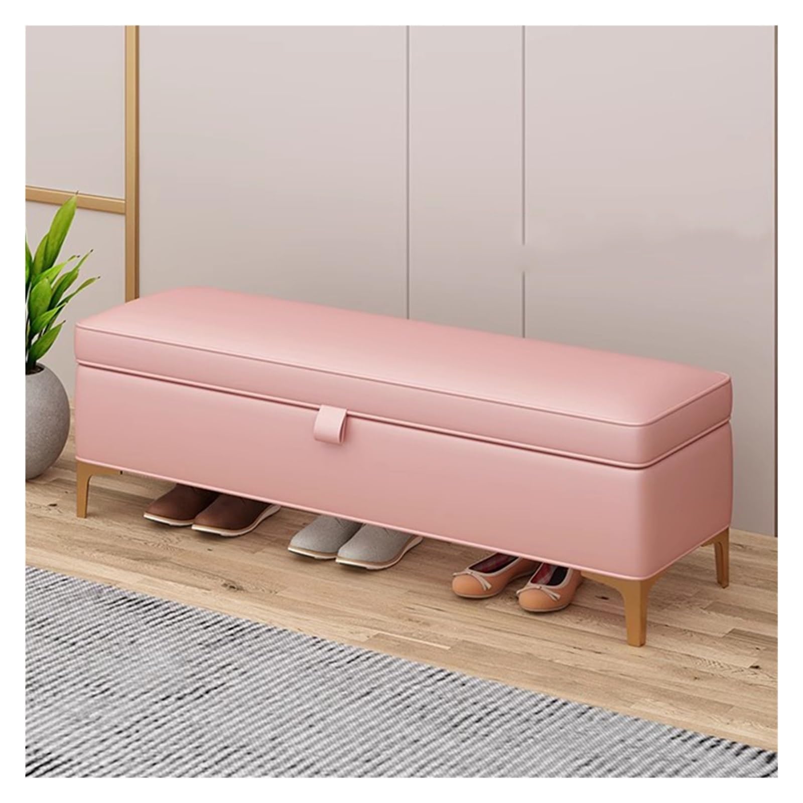 Repose-pieds rectangulaire rose solution de rangement gain de place compact