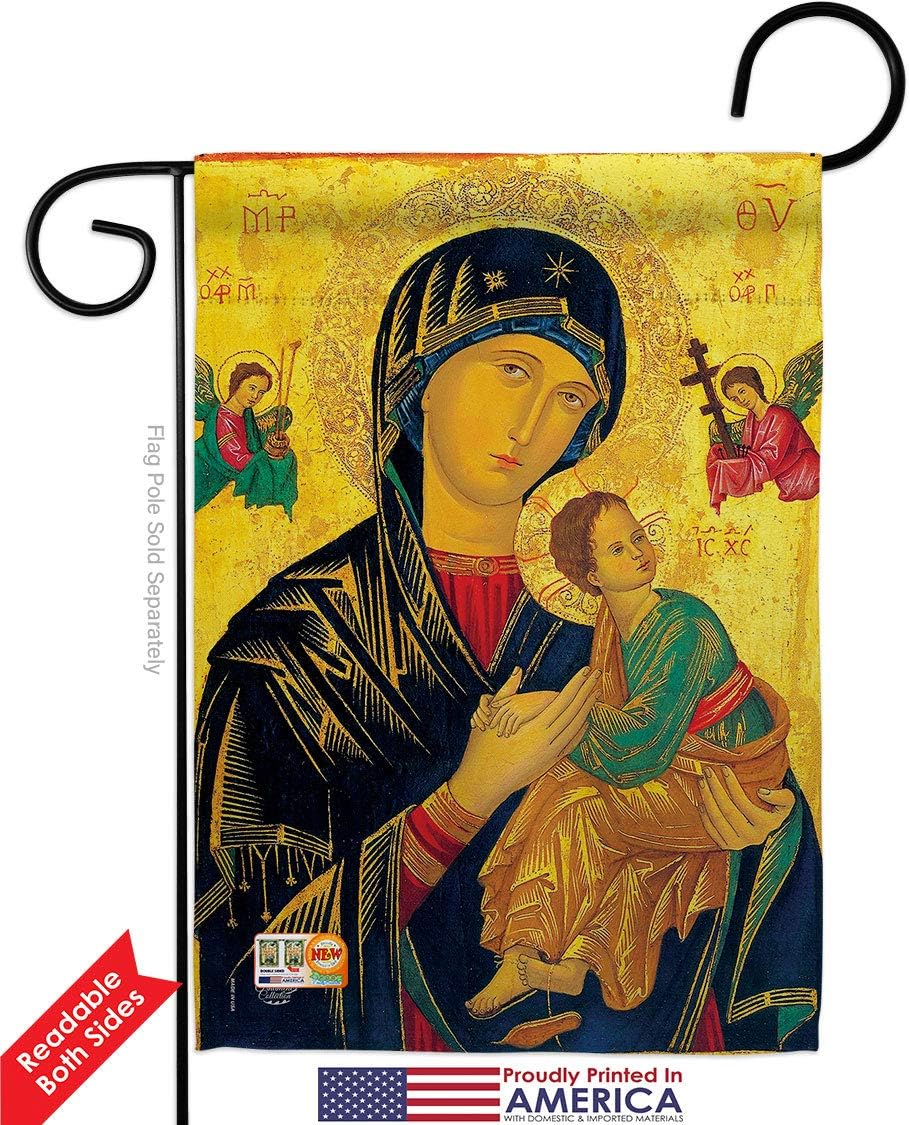 Our Lady of Perpetual Help Garden Flag Set Wall Hanger Religious Faith Hope Grace Peace Dove Christian Religion Easter Small Decorative Gift Yard House Banner Double-Sided Made In USA 13 X 18.5