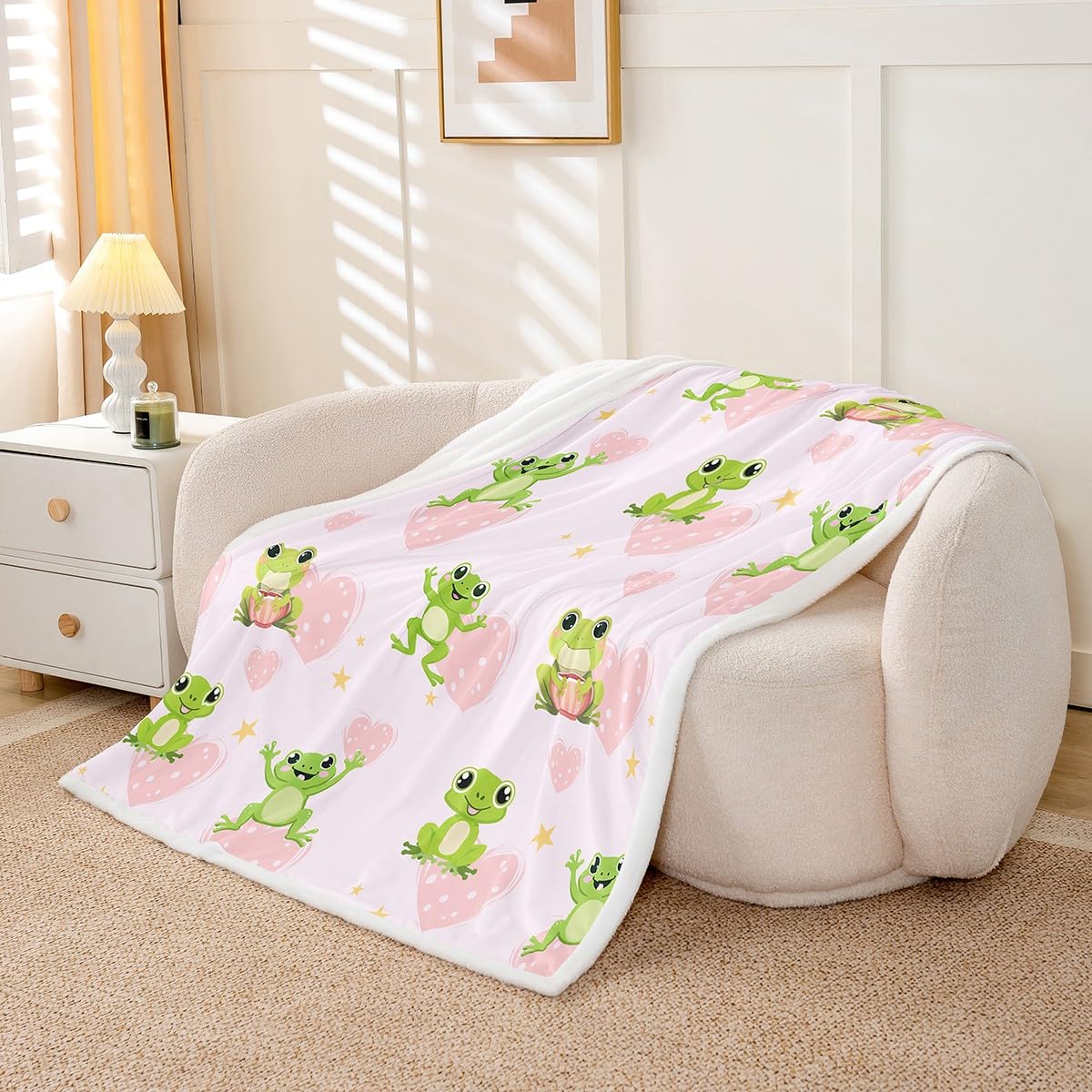 Homewish Twin kreskówka żaba koc, urocze żaby polarowy koc dla dzieci chłopców dziewcząt, dziewczęca miłość serce narzuty, kawaii płazy narzuta na sofę