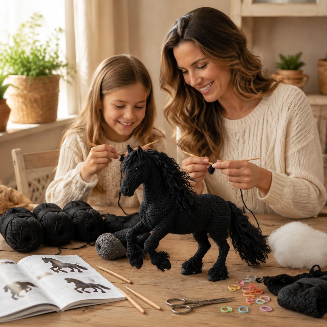 Black Friesian Horse Amigurumi Crochet Kit for Beginners, Complete DIY Craft Supplies with Instructions, Galloping Long Mane Animal Crochet Starter Kit, Handmade Decor Gift for Horse Lovers