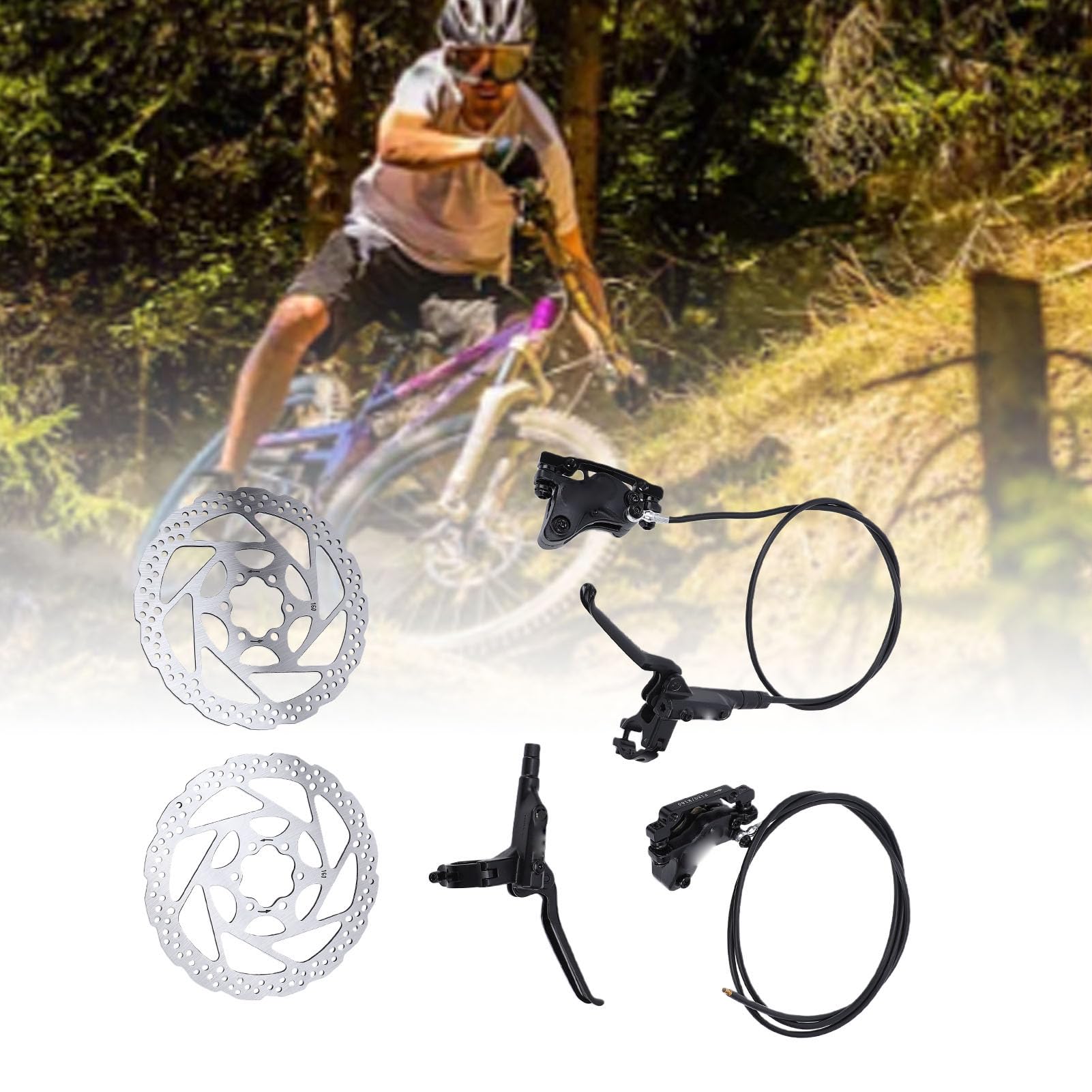 Keenso Hydrauliczny Hamulec Tarczowy Bike, Zacisk Tłokowy ze Stopu Aluminium 4 z siłą Hamowania 641N i Tarczami 160 Mm do Kolarstwa Górskiego