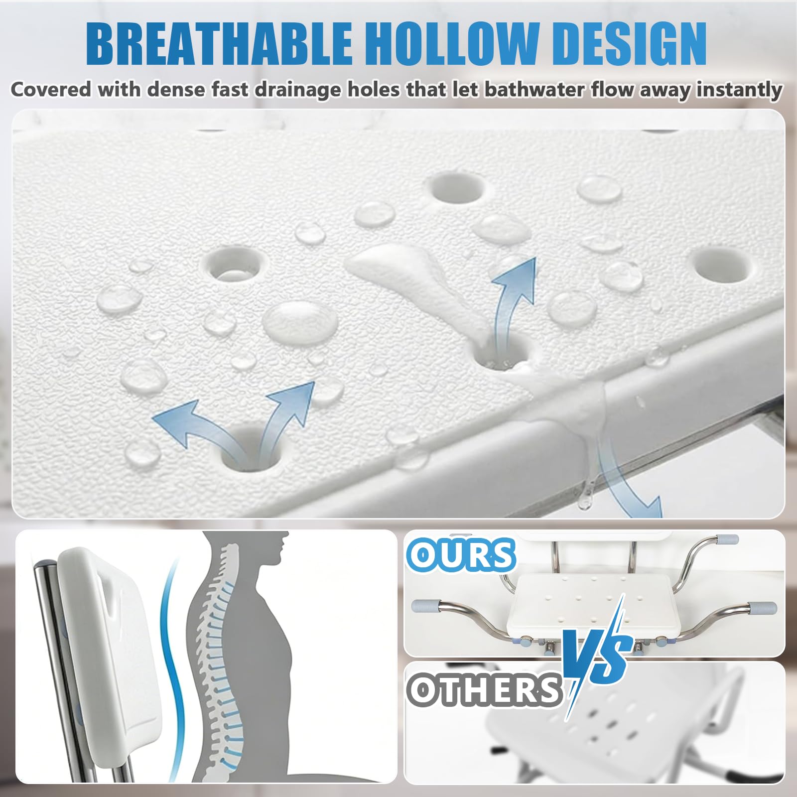 Asiento Bañera Adulto, Silla de Ducha con Respaldo Ajustable Mayores | Taburete Baño Antideslizante Con pasamanos 76-86 cm Regulable Soporta 150 kg Acero Inoxidable