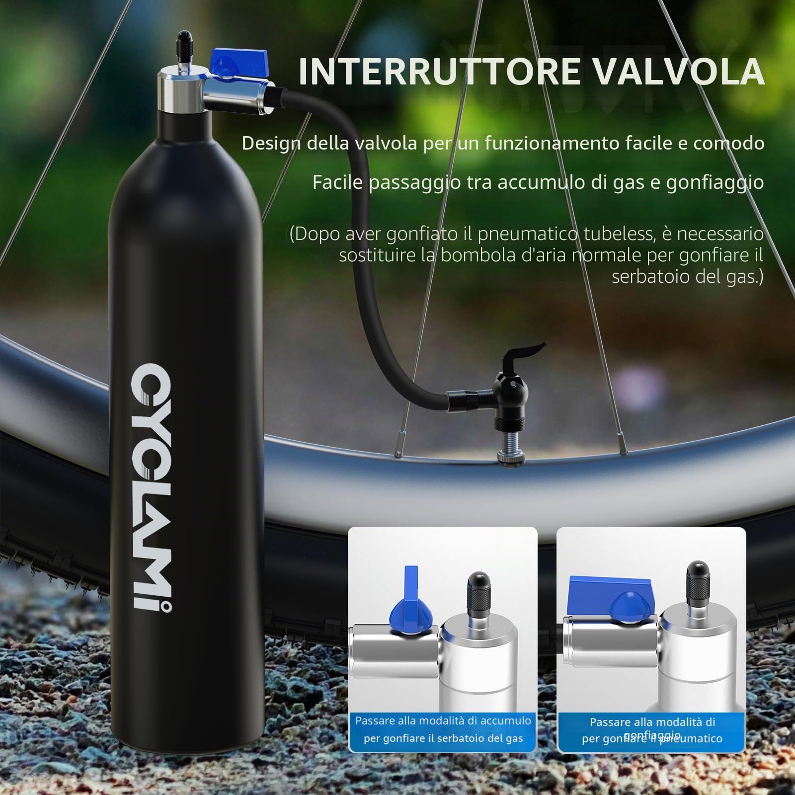 TIRE BOOSTER Gonfleur Tubeless da 1.3 litri per biciclette da strada e da montagna con AV/FV