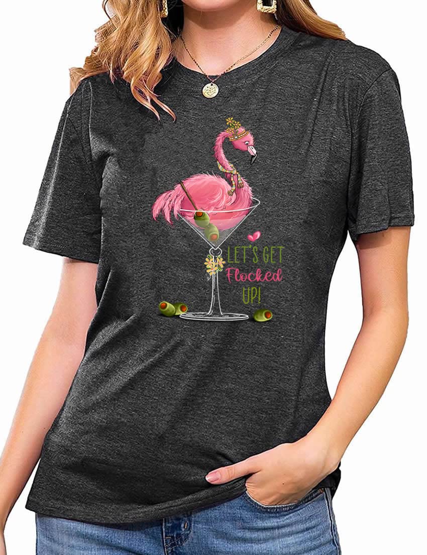 CWENTDLet's Get Flocked Up Flamingo Printed T-Shirt Loose Short Sleeve Graphic Tops for Women